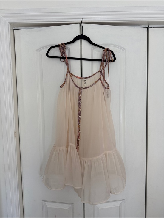 Free People Tops - Free People Cream Sheer Dress with Floral Trim